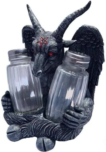 Vista 2 de Kreepsville 666 Salero y pimentero de cabeza de cabra Baphomet