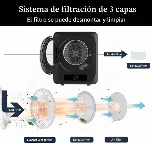 Vista 6 de VCJ Secadora de ropa portátil para apartamento, secadora de ropa eléctrica compacta de 10 libras con tambor de acero inoxidable, 1.5 pies cúbicos