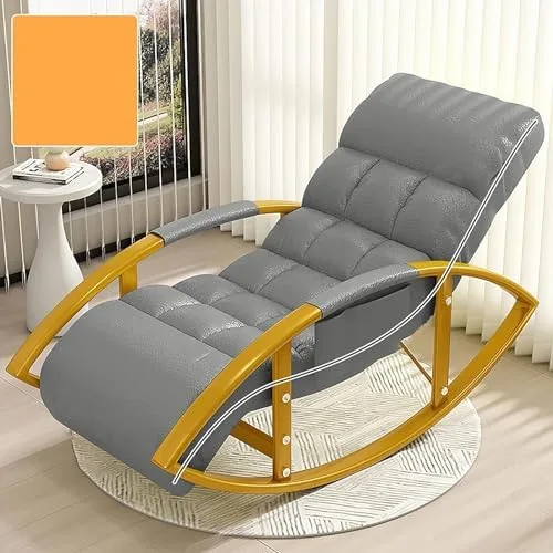 Vista 7 de Large Adjustable Reclining Rocking Chair Set with Footrest for Living Room and BalconyComfortable Outdoor Indoor Seating Solution,Amarillo-Golden