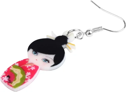 Vista 15 de DUOWEI Aretes de acrílico estilo japonés con diseño de anime para muñeca, colgantes, joyería para mujer