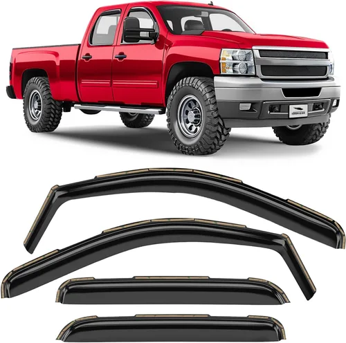 Vista 40 de Voron Glass Protectores de lluvia extra duraderos con cinta adhesiva para Chevrolet (Chevy) Silverado 2500HD/3500HD 2007-2014 cabina extendida Negro