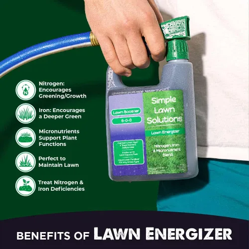 Vista 7 de Simple Lawn Fertilizante 3 en 1: Alto fósforo/potasio, ácido húmico, nitrógeno y hierro para un césped más verde, botellas de 32 onzas