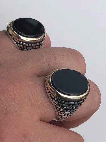 Vista 8 de Anillo de plata de ley 925 sólida para hombre, color ónix negro, talla 7-13, Metal, Ónix