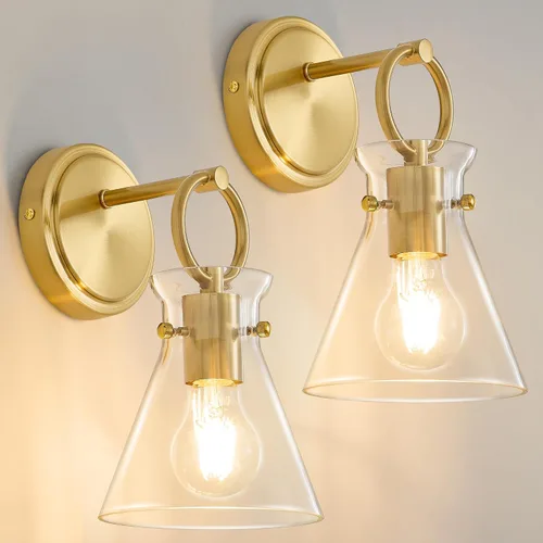 Vista 15 de Aplique de Pared Dorado de 1 Luz Cableado Montaje en Pared Estilo Moderno Rústico Accesorios de Luz de Tocador con Pantalla de Vidrio Transparente