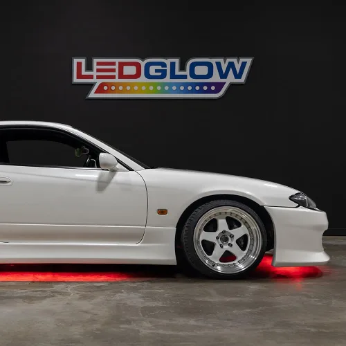 Vista 4 de LEDGlow kit de luz LED para debajo del auto de 4 piezas color rojo de perfil delgado, resistentes al agua, ledes SMD con ángulo de visión amplio