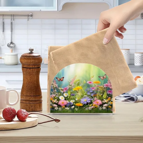 Vista 6 de Servilletero de mariposa de primavera para mesas, servilleteros de acrílico transparente para servilleteros de cóctel para cocina, restaurante, bar