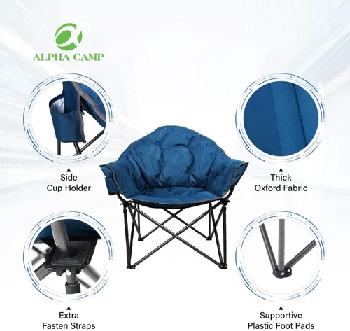 Vista 4 de ALPHA CAMP Silla de camping de gran tamaño, redonda, con platillo de luna, acolchada, plegable, con soporte para vasos y bolsa de transporte.