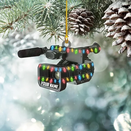 Vista 3 de Adorno personalizado para cámara, adornos de cámara personalizados para árbol de Navidad, cámara de película, adorno de Navidad, adorno