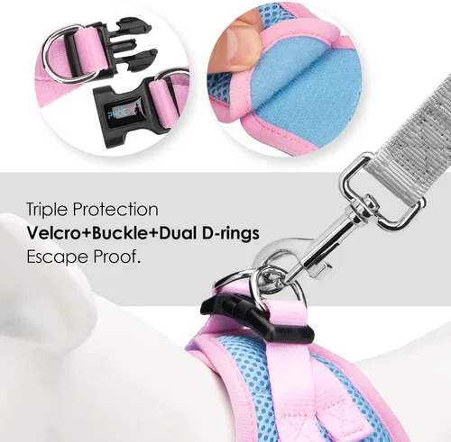 Vista 5 de PHOEPET Arnés para perro, arnés reflectante ajustable para perro, chaqueta suave para caminar para mascotas con 2 ganchos de metal para correa