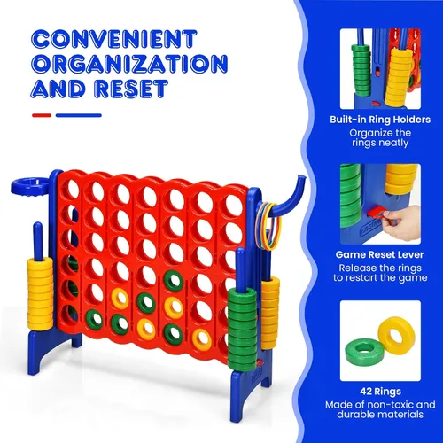 Vista 5 de HONEY JOY Juego gigante gigante de 4 a puntuación, 3 en 1 para interiores y exteriores, juego de patio familiar con aro de baloncesto y lanzamiento