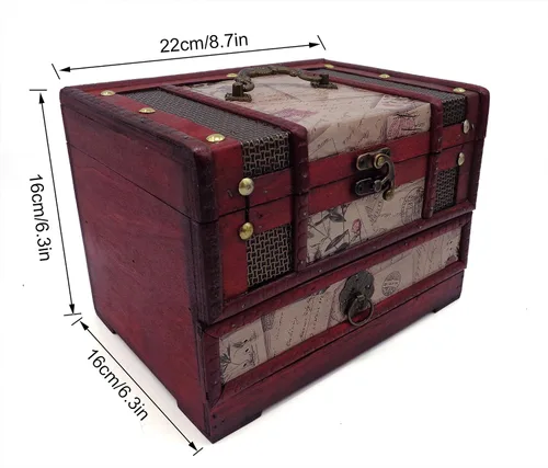 Vista 2 de iTun Joyero de madera vintage caja de almacenamiento organizadora estuche de regalo para mujeres aniversario boda recuerdos Navidad cumpleaños San