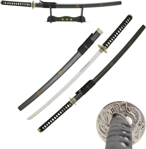 Vista 11 de MASTER USA - Espada Katana tallada a mano con código Samurai Bushido en vaina, acero 1045, 41.5 pulgadas en total, incluye soporte de exhibición