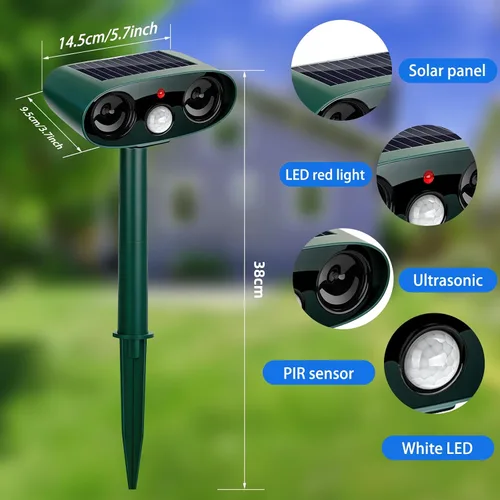 Vista 7 de Repelente solar ultrasónico de animales para exteriores, paquete de 4 dispositivos repelentes de osos impermeables y disuasorio de gatos para patio