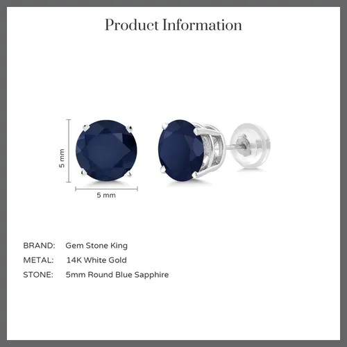 Vista 5 de Gem Stone King Aretes redondos de oro blanco de 14 quilates con piedra natal de 0.197 in Aretes de oro blanco para mujer
