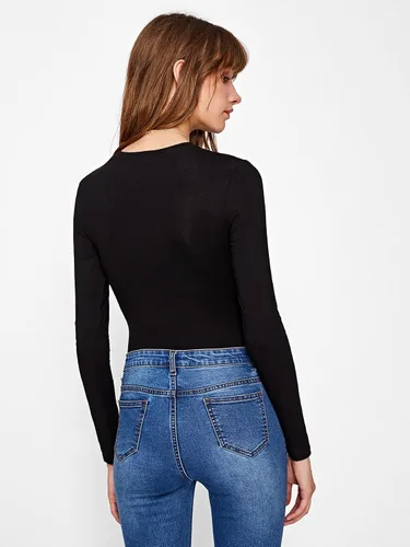 Vista 4 de Floerns Body de manga larga con cuello redondo para mujer