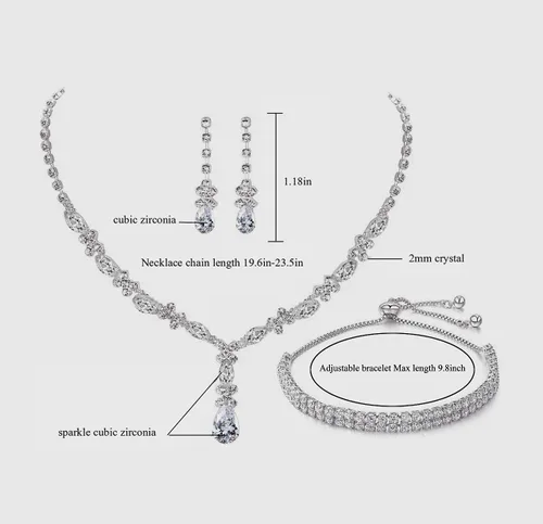 Vista 5 de UDYLGOON Juego de aretes de cristal con diamantes de imitación para dama de honor, novia, boda, baile de graduación, Metal, cristal Circonita cúbica