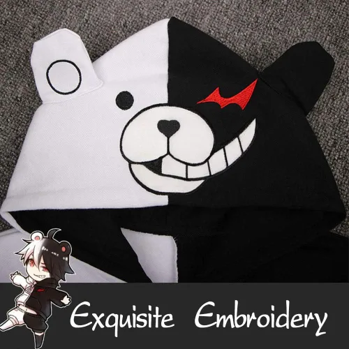 Vista 3 de Coslover - Sudadera unisex con capucha y cremallera, diseño de oso blanco y negro.