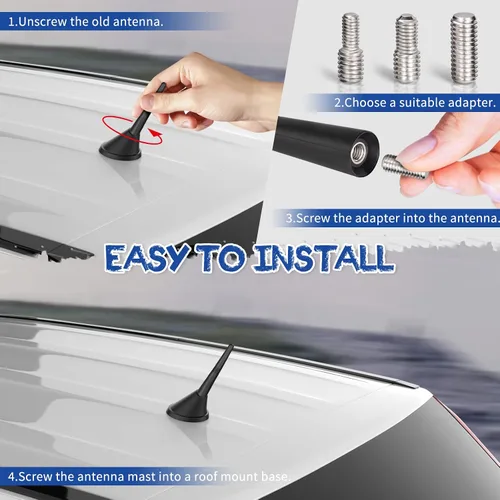 Vista 4 de Eightwood Antena corta para automóvil de 3.6 pulgadas, montaje en techo universal para vehículo, antena de radio AM FM, repuesto de mástil, antenas