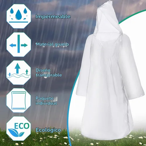 Vista 3 de 200 Ponchos de lluvia desechables para adultos, poncho de lluvia de emergencia a granel, transparente, impermeable, desechable, envuelto
