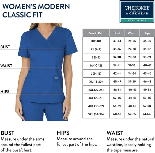 Vista 3 de Workwear Revolution WW610 - Ropa quirúrgica con estilo cruzado falso para mujer, elástica, suave y de fácil cuidado