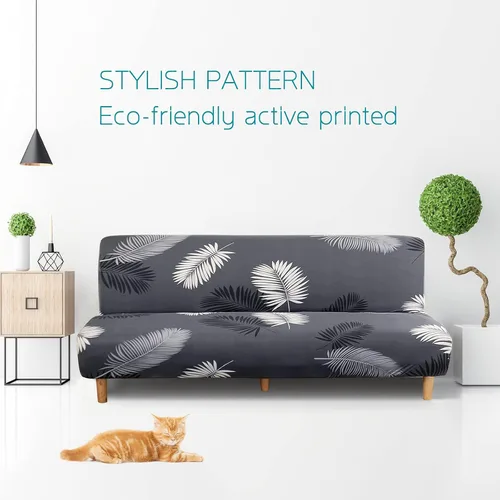 Vista 2 de OKYUK Funda de sofá cama sin brazos, funda elástica de felpa para futón, funda de sofá plegable completa sin reposabrazos, protector de muebles