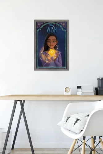 Vista 6 de Trends International Disney Wish - Póster de pared de Asha & Star, 22.4 pulgadas de largo x 14.7 pulgadas, versión enmarcada en madera de granero