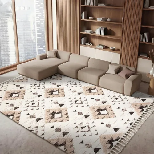 Vista 70 de SAFAVIEH Alfombra marroquí con borlas, 2 x 3 pies, marfil y marrón, no desprende pelusa y fácil de limpiar, textura alta y baja, ideal