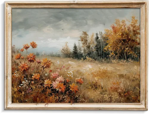 Vista 14 de uniro Arte de Pared de Pintura Rústica de Calabaza de Otoño, Pintura de Naturaleza Muerta de Calabaza, Arte Rústico de Otoño, Impresión de Pared