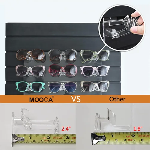 Vista 5 de MOOCA Soporte de exhibición de acrílico para gafas de montaje en pared e independiente con ángulo de visión claro para 12 pares de gafas