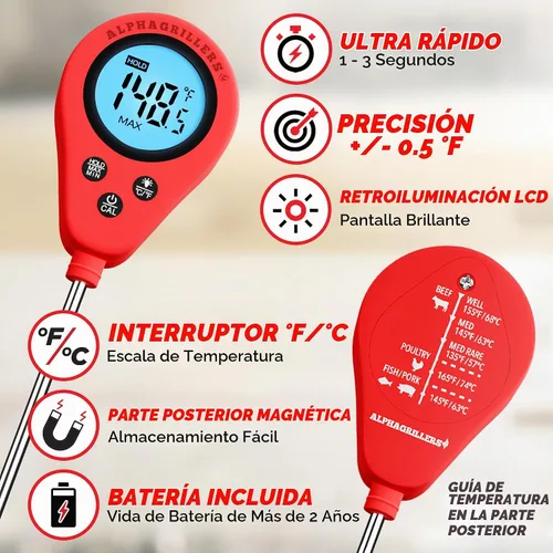 Vista 2 de Alpha Grillers Termómetro de carne de lectura instantánea Sonda digital