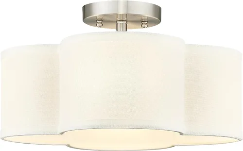 Vista 33 de Lámpara de Techo Semiempotrada Dorada, 3 Luces Accesorios de Iluminación de Techo de 12.5" con Pantalla de Tela en Forma de Flor, Luces de Tambor