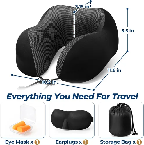 Vista 2 de ExploreBliss Almohada de viaje, almohadas de viaje para dormir en avión, almohada cervical de avión, juego de almohada de espuma viscoelástica