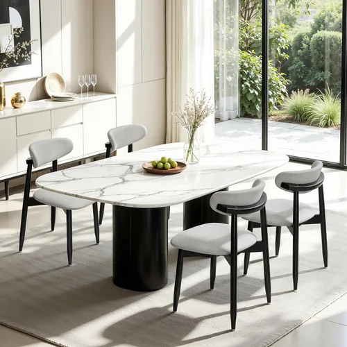 Vista 30 de CHUN YI Juego de 2 sillas de comedor tapizadas de madera maciza, sillas auxiliares de cocina de tela moderna de mediados de siglo con respaldo Beige