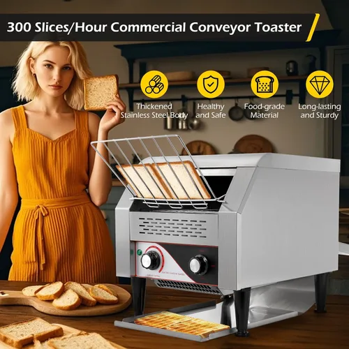Vista 3 de Dyna-Living Tostadora comercial de 300 rebanadas/hora, tostadora comercial de acero inoxidable de 1900 W, tostadoras giratorias de acero inoxidable