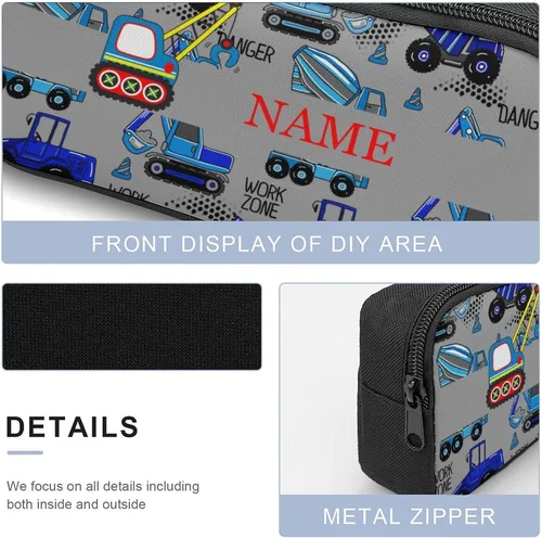 Vista 6 de Mochila de automóvil de excavadora azul personalizada de 3 piezas con tu nombre, mochila escolar con texto, bolsa de libros personalizada