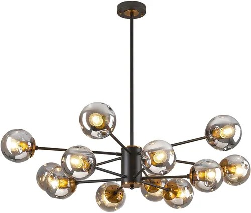 Vista 10 de DDLLDESHI Lámpara de araña de 6 luces dorada con cubierta esférica de vidrio Sputnik, lámpara de techo de 34" de gran tamaño para comedor, lámparas