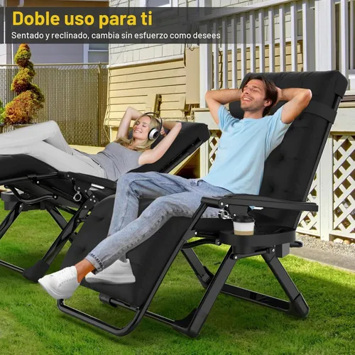 Vista 7 de Suteck Silla de gravedad cero, silla reclinable de camping con almohadilla negro (Ink-black)
