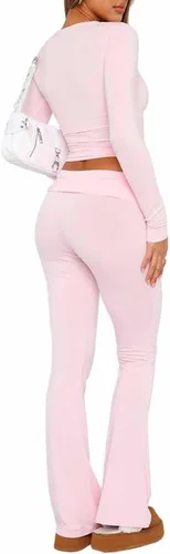 Vista 6 de Leggings acampanados para mujer, casuales, suaves, ajustados, doblados sobre la cintura, pantalones de yoga