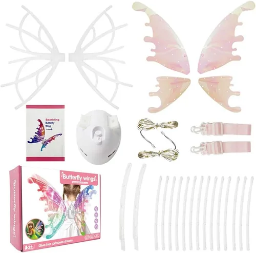 Vista 4 de cojodopo Disfraz de alas de mariposa eléctricas, alas luminosas de elfo para niños y perros con música brillante brillante accesorios de vestir
