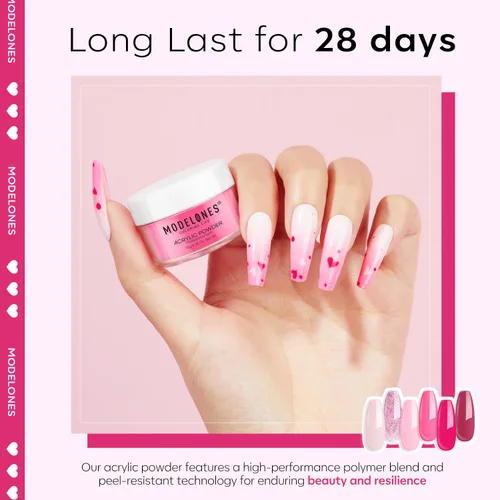 Vista 4 de Modelones Polvo acrílico rosa de 6 colores, kit de polvo de uñas acrílico neón con purpurina de verano, polvo de uñas acrílico para el día de San