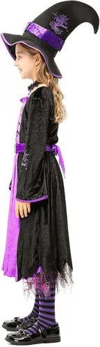 Vista 2 de Disfraz de bruja para niñas juego de bruja de cuento de hadas de Halloween vestido de bruja de Halloween