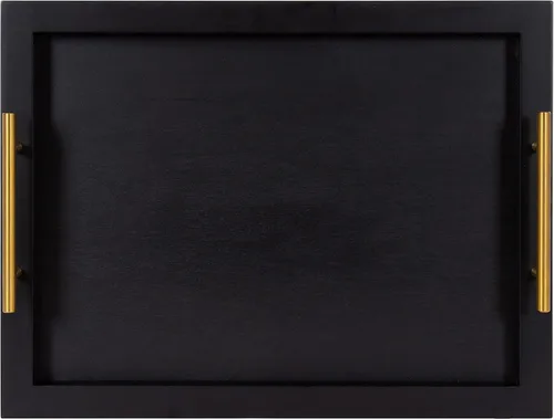 Vista 8 de Kate and Laurel Halsey Bandeja rectangular de madera decorativa con asas de metal pulido; 17 x 13; negro y dorado; moderna bandeja rectangular