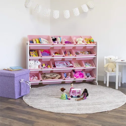 Vista 4 de Humble Crew - Organizador de juguetes para niños, 20 contenedores de almacenamiento, color blanco y rosa Rosa/blanco