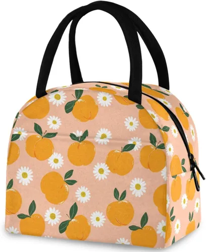 Vista 18 de Bolsa de almuerzo reutilizable con diseño de panal de abeja vintage, con bolsillo frontal, cierre de cremallera, bolsa térmica térmica