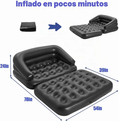 Vista 3 de Sofá cama inflable, sofá inflable para camping, impermeable, negro