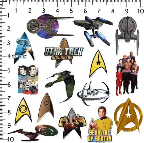 Vista 2 de Star Trek - Paquete de calcomanías de vinilo troqueladas grandes de lujo, paquete variado - Laptop, botella de agua, álbumes de recortes, tableta