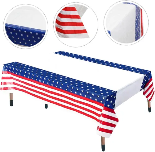 Vista 3 de Disposable Independence Day Tablecloth for Buffet Parties Patriotic Theme Party Table Cover and Use Kitchen Table Decoration