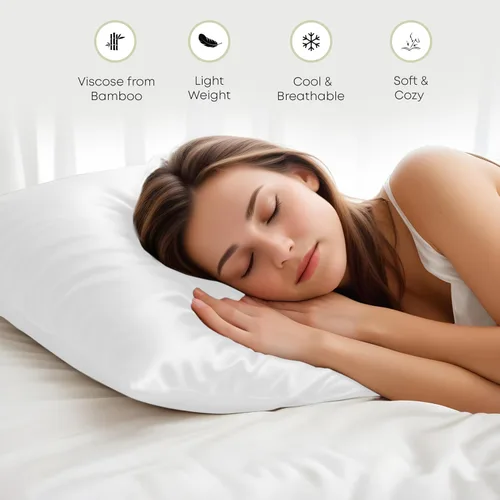 Vista 5 de LINENWALAS Juego de 2 fundas de almohada de seda de bambú de rayón derivado de bambú, tamaño Queen, enfriamiento suave, estilo hotel transpirable