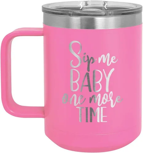 Vista 9 de Taza de café SIP ME BABY ONE More TIME 15 oz con tapa superior deslizante Taza de café de viaje aislado Ideas de regalo de cumpleaños o Navidad