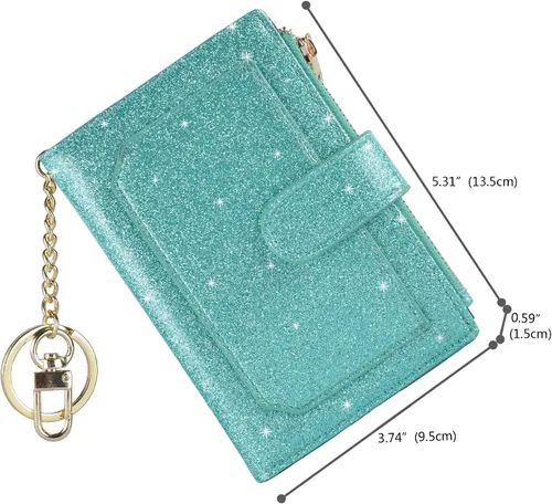 Vista 5 de Billeteras RFID pequeñas y compactas de cuero plegable con cremallera para mujer